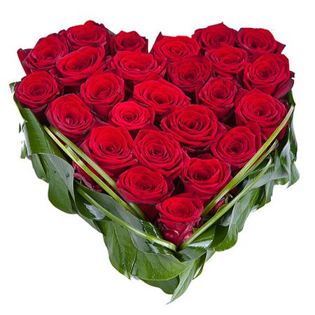 Сердце из 25 красных роз