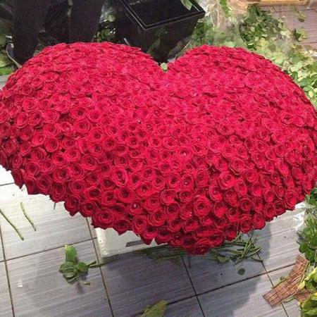 Корзина из 501 красной розы в форме сердца