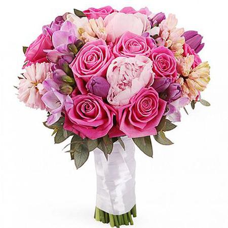 Букет невесты из роз тюльпанов пионов и гиацинтов №23